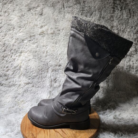Like MukLuk Womens Size 10-10.5 Faux Leather Faux Fur Bella Knit Knee High Boots - Picture 1 of 10